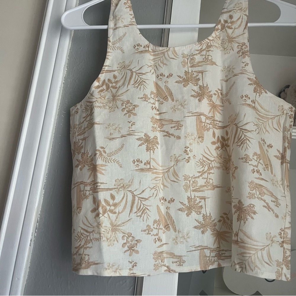 New Franki girls Floral Cream Tank Top short sleeve light weight open back